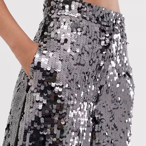 ASOS EDITION charcoal dark grey sequin wide leg flare pants - US 6 - Picture 4 of 6